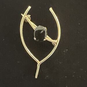 Vintage Balron Costume Jewelry Wishbone Black Onyx 12KT GF Brooch Pin